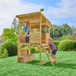 TP Toys 8x7 Tree Top Timber Tower Slide Playhouse Assembly Required -Outdoor Garden tp toys 8x7 tree top timber tower slide playhouse assembly required5021854803543 01i bq
