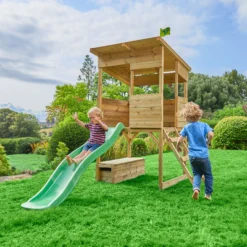 TP Toys 8x7 Tree Top Timber Tower Slide Playhouse Assembly Required -Outdoor Garden tp toys 8x7 tree top timber tower slide playhouse assembly required5021854803543 04i bq