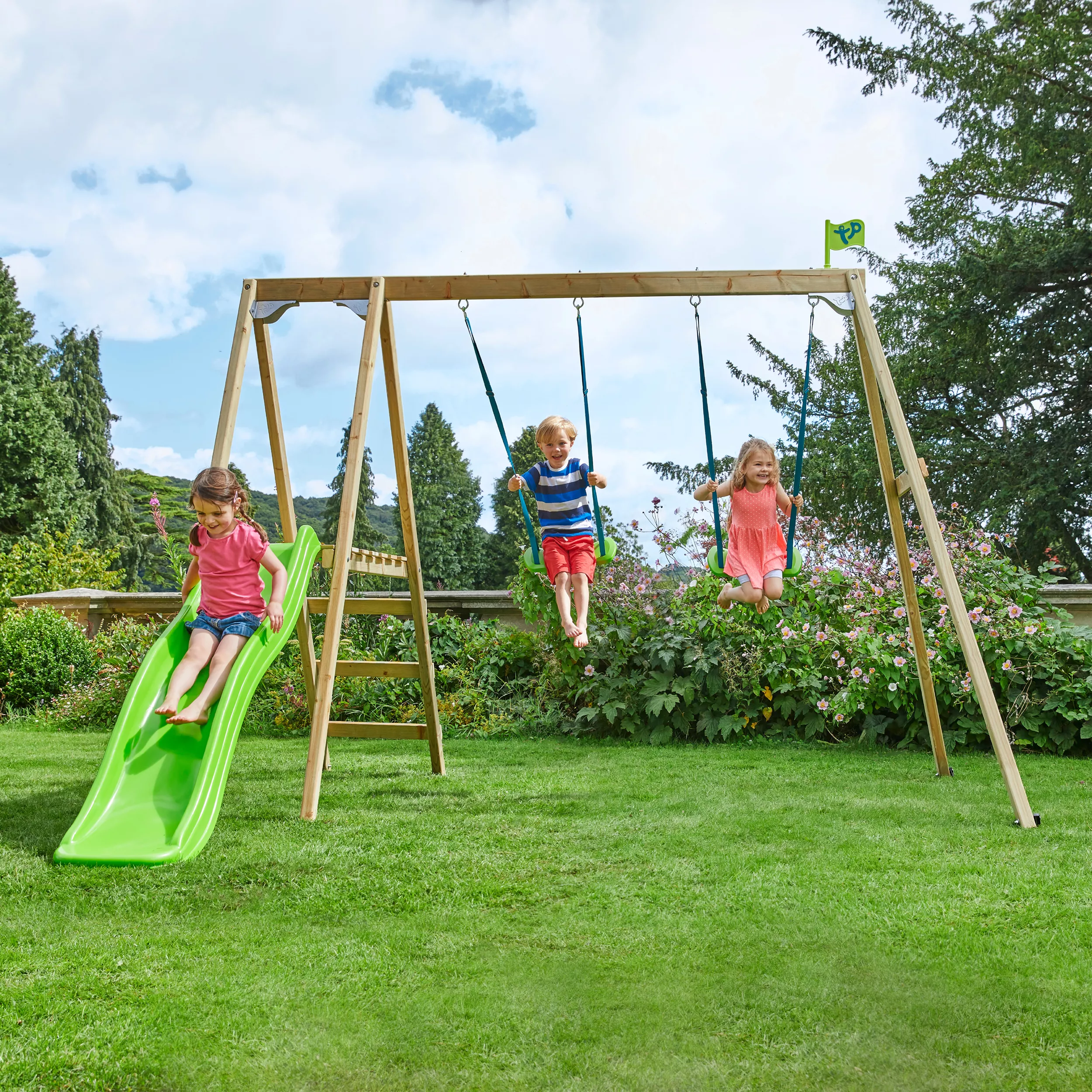 TP Toys Multi Double Green & Wood Swing & Slide (L) 2760mm X (W) 2810mm 7 TP Toys Multi Double Green & Wood Swing & Slide (L) 2760mm X (W) 2810mm - Image 5