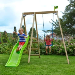 TP Toys Multiplay Green & Wood Swing & Slide (L) 1890mm X (W) 2760mm -Outdoor Garden tp toys multiplay green wood swing slide l 1890mm x w 2760mm5021854901485 01i bq