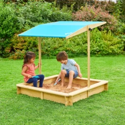 TP Toys Timber Rectangular Sand Pit With Canopy -Outdoor Garden tp toys timber rectangular sand pit with canopy5021854102752 02i bq